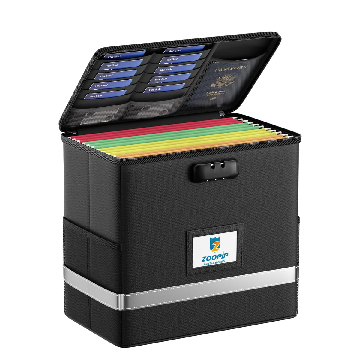 Fireproof File Box with Lock, Collapsible Document Organizer, Black