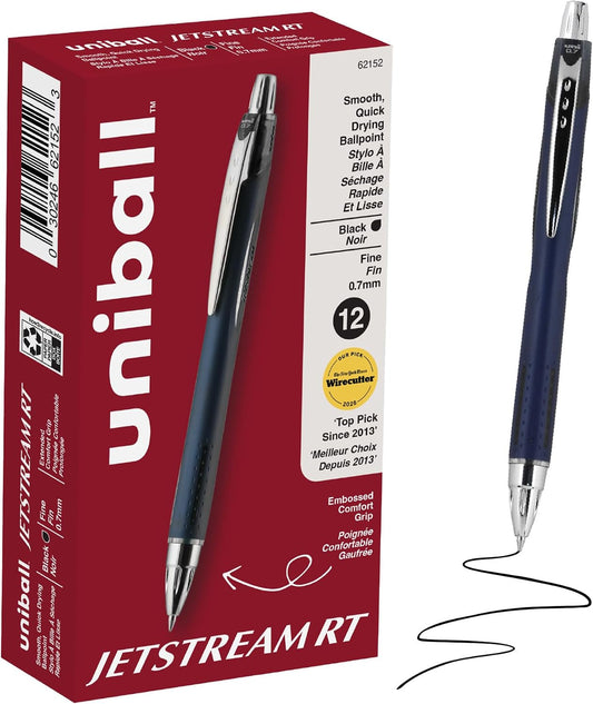 uniball™ Jetstream RT Ballpoint Pens, Black Ink, 0.7mm Fine Point, 12 Count