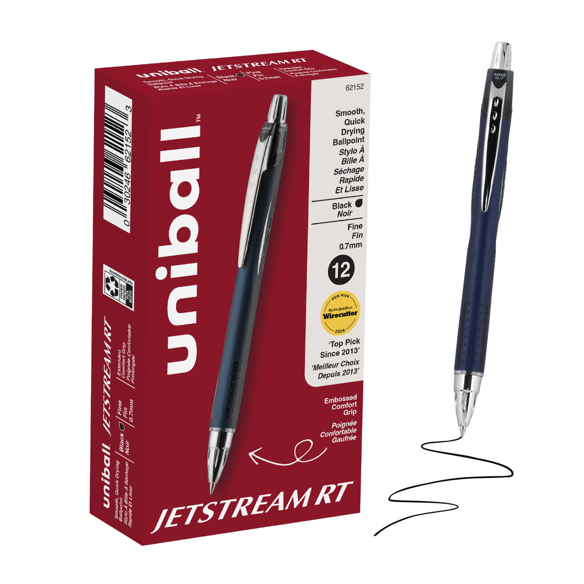 uniball Jetstream RT Ballpoint Pens, Fine Point (0.7mm), Black (Pack of 24)