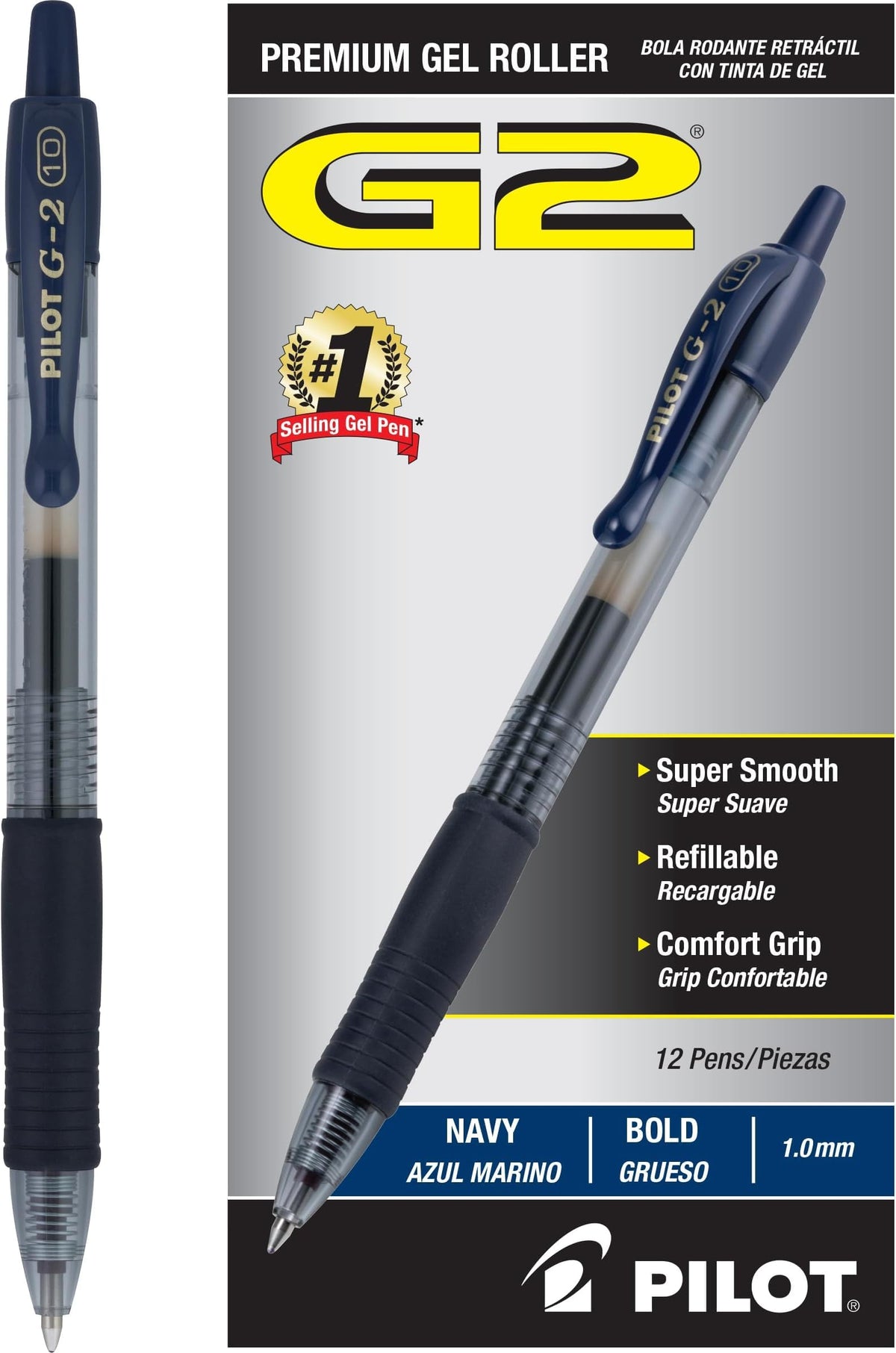 PILOT G2 Premium Gel Pens, Bold Point 1.0mm, Black Ink, 12-Pack