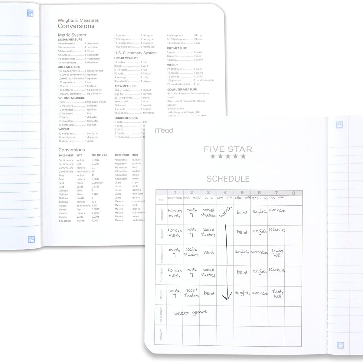 Five Star Composition Book + Study App, 4 Pack, Wide Ruled Paper, 7-1/2" x 9-3/4", 80 Sheets, Forest Green, Tidewater Blue, Fire Red and Harvest Yellow (950033B-ECM)