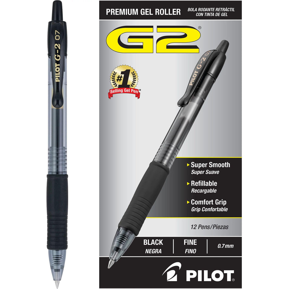PILOT G2 Premium Gel Pens, Fine Point 0.7mm, Black Ink, 12-Pack
