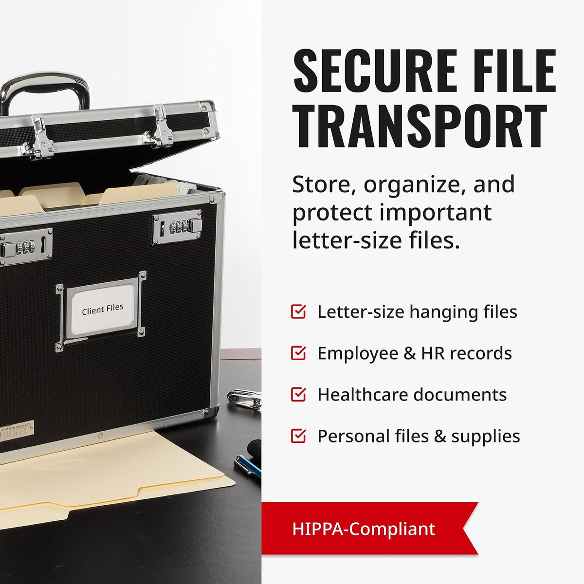 Vaultz Locking File Organizer Box with Combination Lock, Letter Size 14" x 7" x 12.19", Black