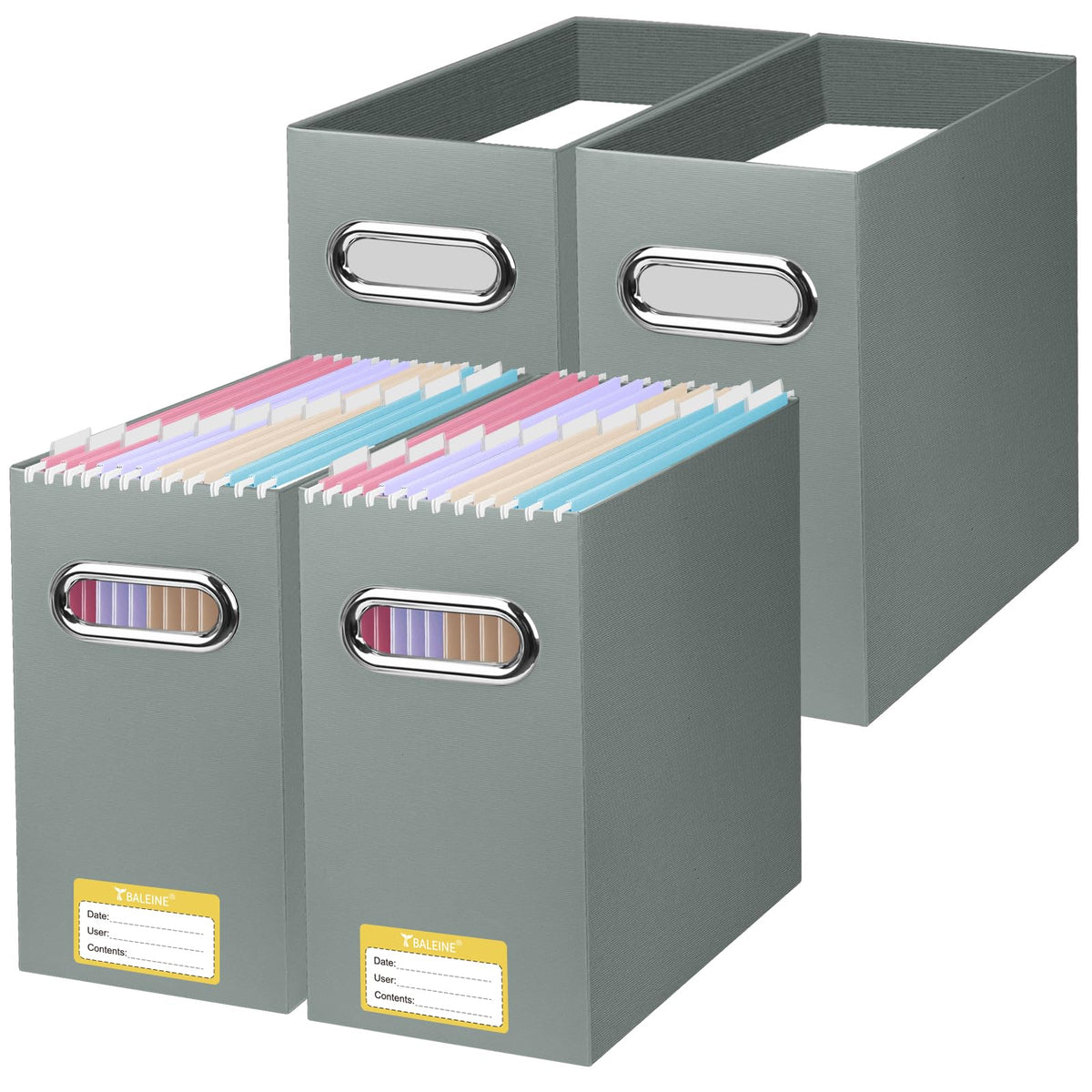 BALEINE 4PK File Organizer Box, Cardboard File Folder Organizer with Handle