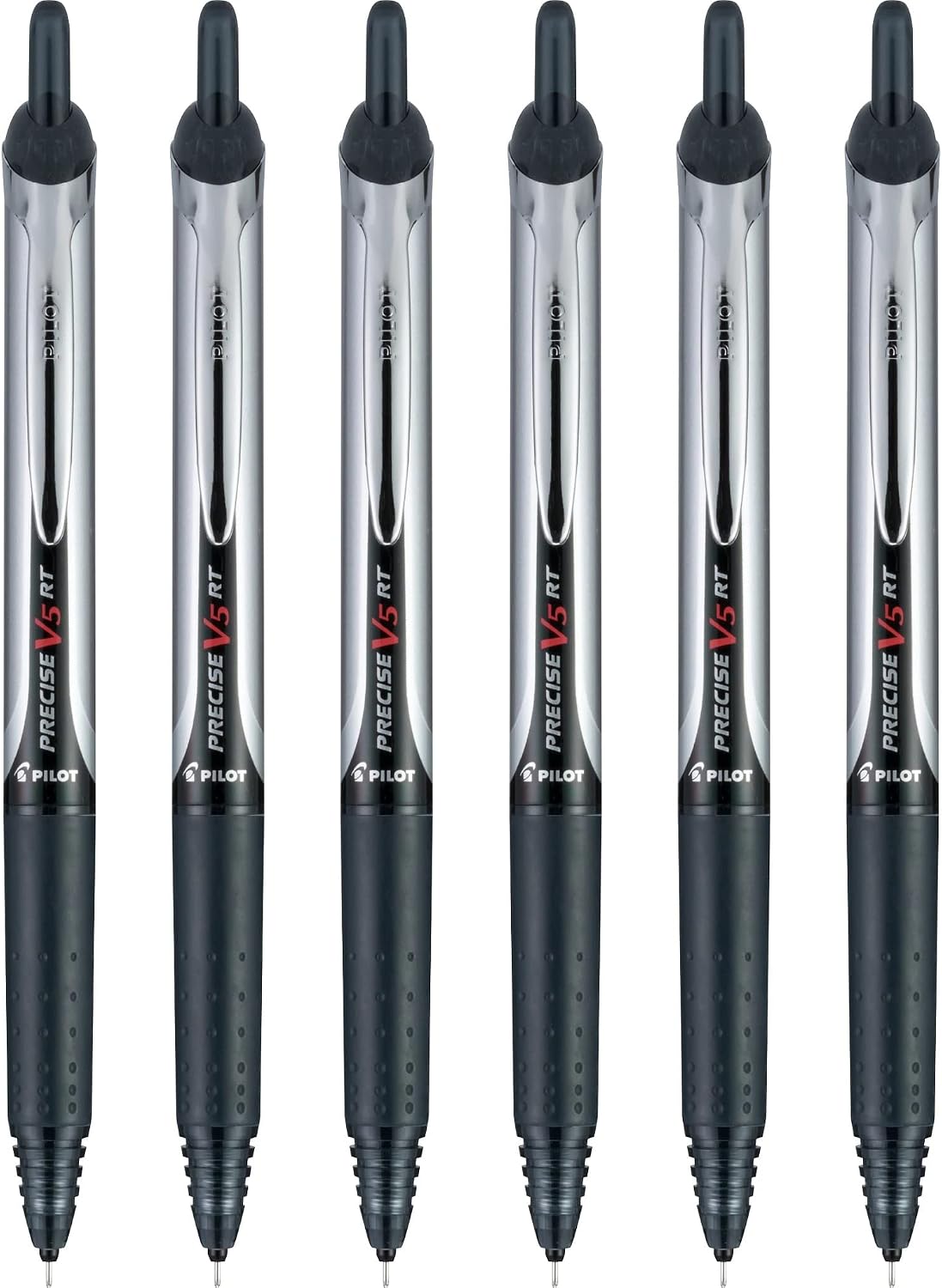 PILOT Precise V5 RT Retractable Rollerball Pens, 0.5mm, Black, 6-Pack