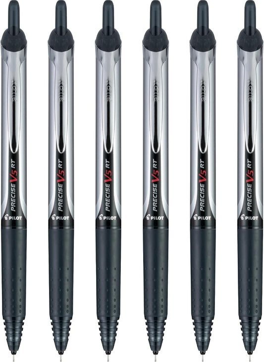 PILOT Precise V5 RT Retractable Rollerball Pens, 0.5mm, Black, 6-Pack
