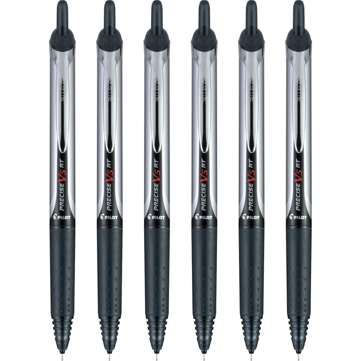 PILOT Precise V5 RT Retractable Rollerball Pens, 0.5mm, Black, 6-Pack
