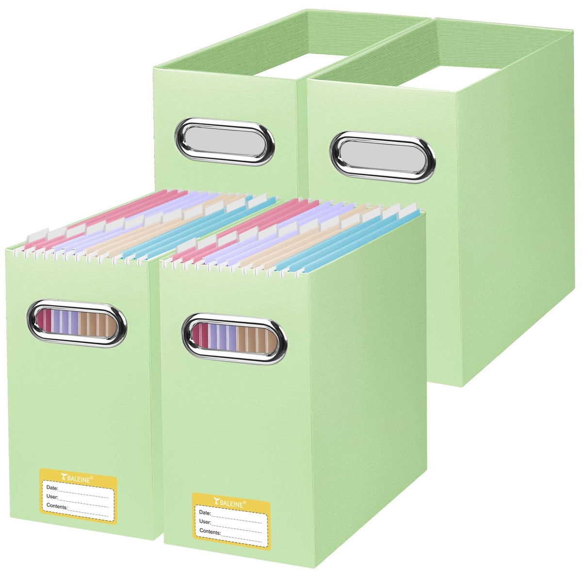 BALEINE 4PK File Organizer Box, Cardboard File Folder Organizer with Handle