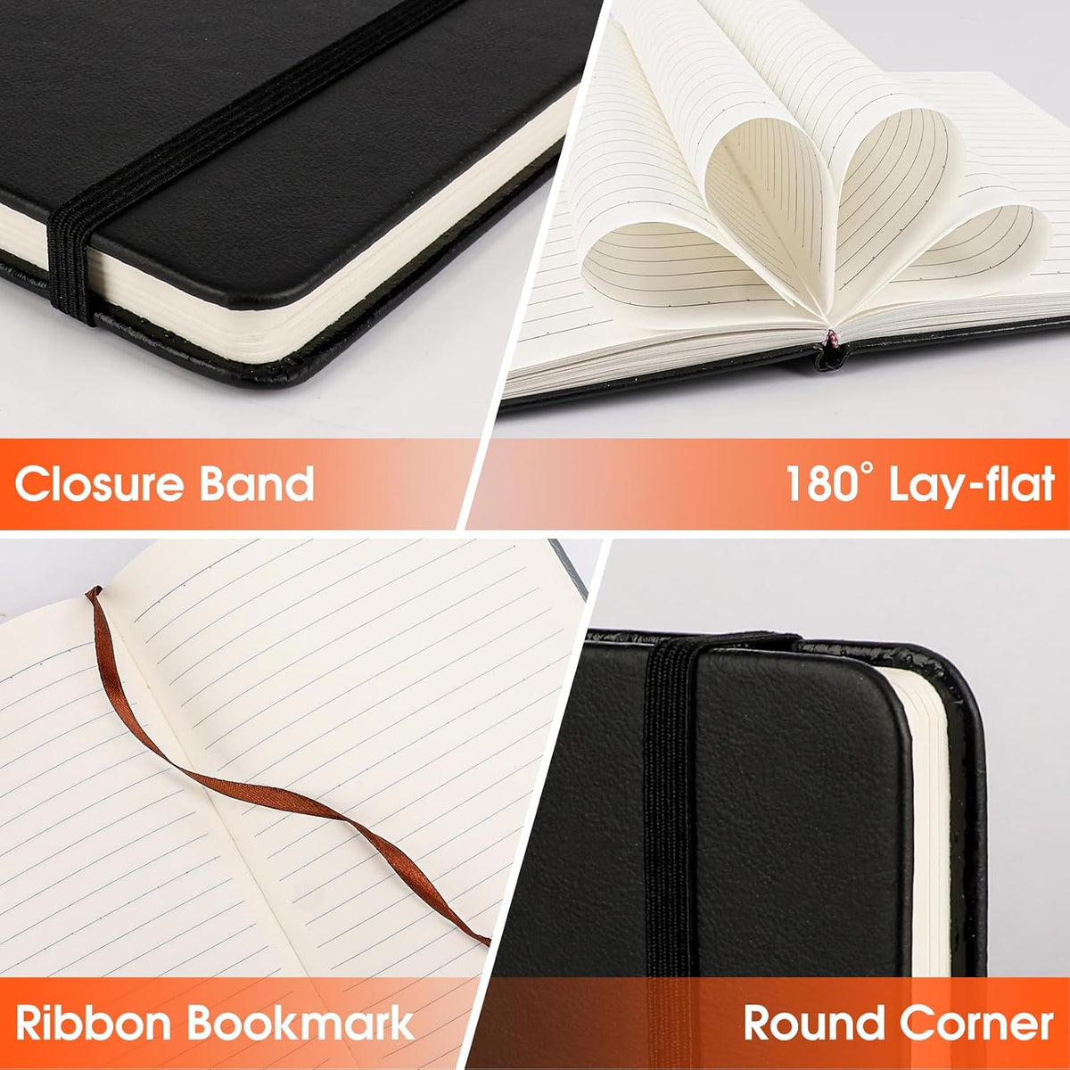 6 Pack Lined Journal Notebook for Work, 200 Pages, Medium 5.5 in x 8.3 in, A5 College Ruled, Hardcover Journaling Notebooks for Writing, Note Taking, Fit for Business Work School Home (Black)