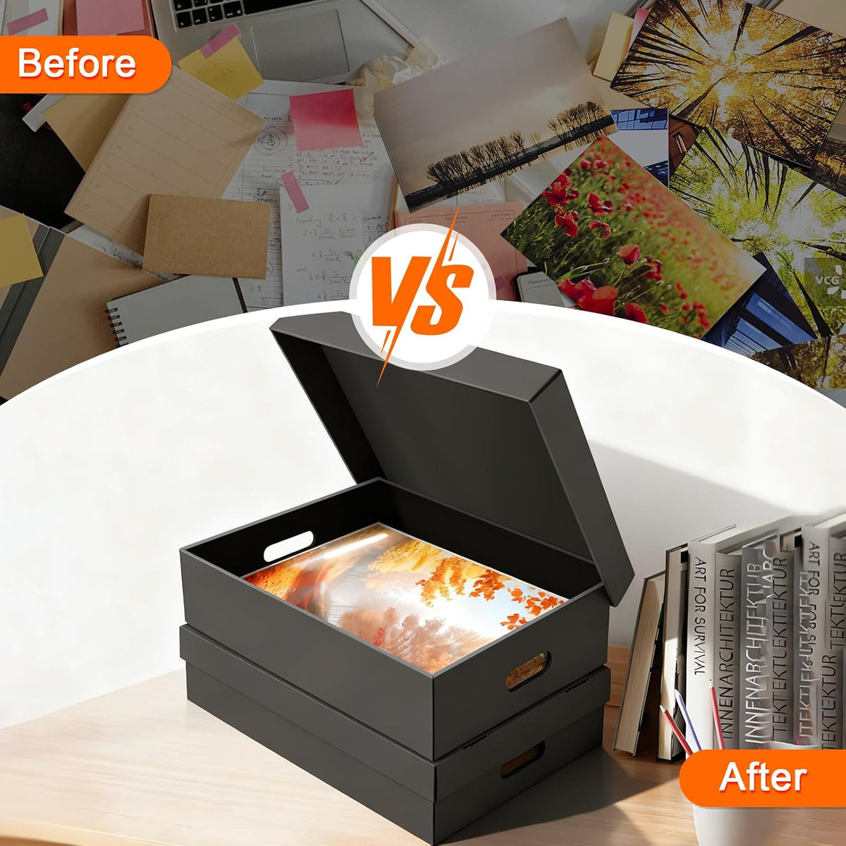 AOBOPLE 4 Pack Photo Storage Box,16" x 12" x 4" Keepsake Box with Handle Holes,Protective Storage Box for Photos Pictures Documents Artwork DIY and Souvenir,Home and Office Organizer