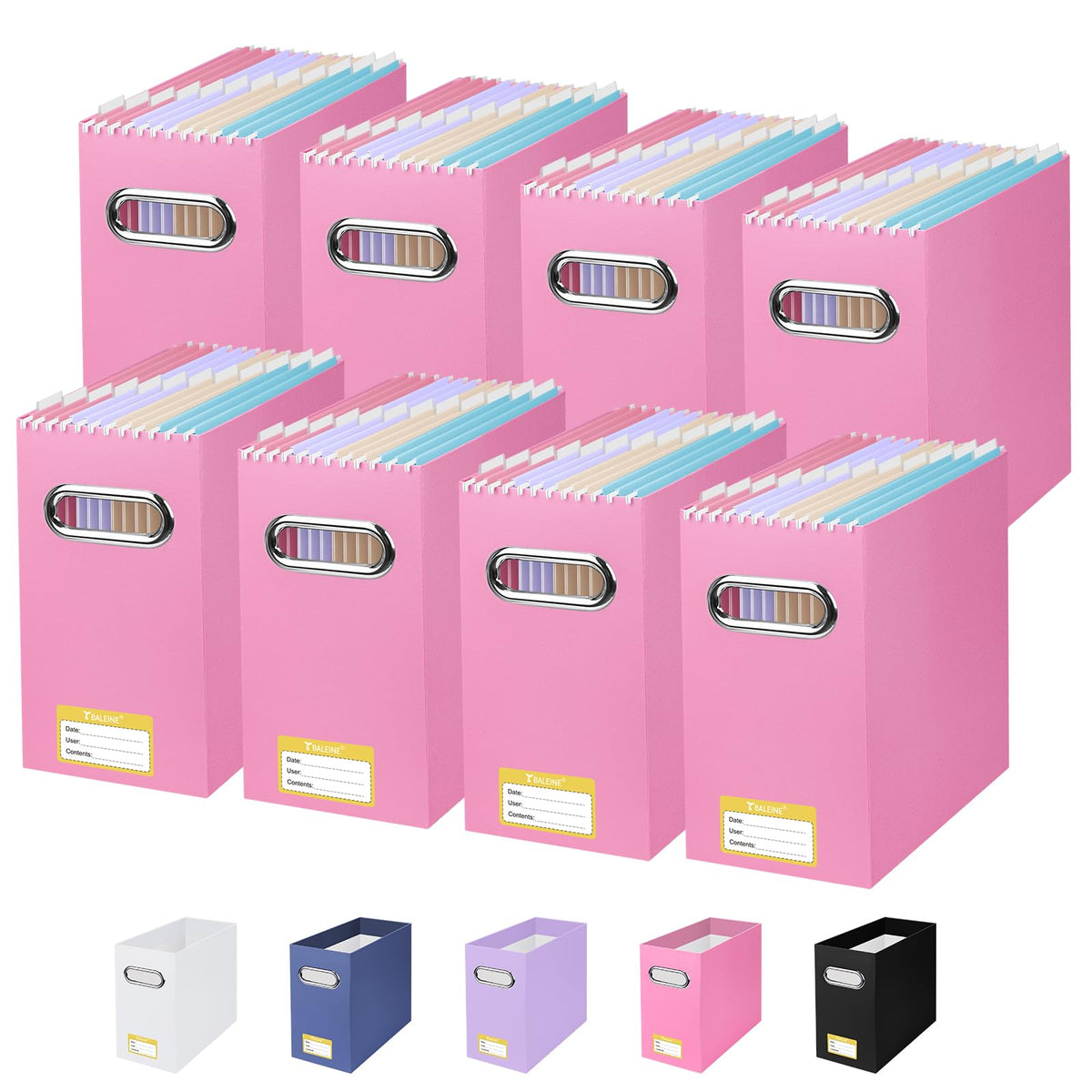BALEINE 4PK File Organizer Box, Cardboard File Folder Organizer with Handle