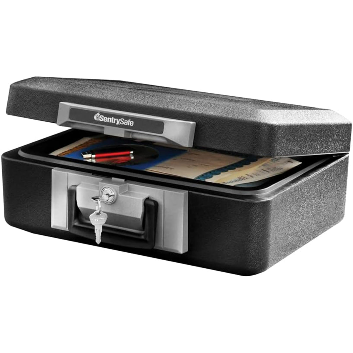 SentrySafe Fireproof Safe Box with Key Lock, Chest Safe with Carrying Handle to Secure Money, Jewelry, Documents, 0.25 Cubic Feet, 6.3 x 15.3 x 12.1 Inches, 1160
