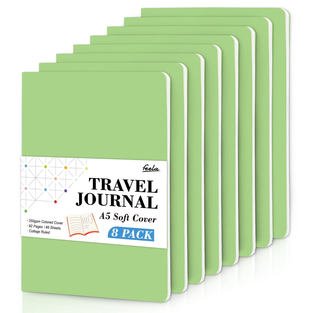 8 Pack Soft Cover Journal Bulk, Feela Notebooks College Ruled for Work, Lined Travel Journal for Women Men, Note Taking Notebook School Supplies Business Writing, 8.2” x 5.5”, A5, Black
