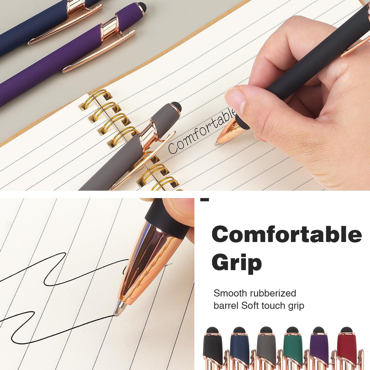 6 Pack Ballpoint Pen 2-in-1 Pen with Stylus tip, 1.0 mm Black Ink