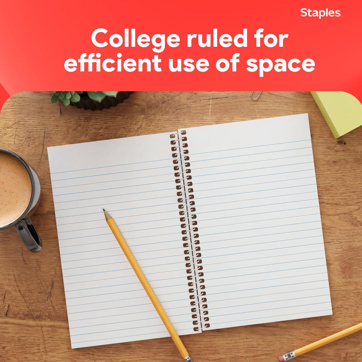 Staples 1-Subject Spiral Notebook, College Ruled, 80 Sheets, 3-Pk