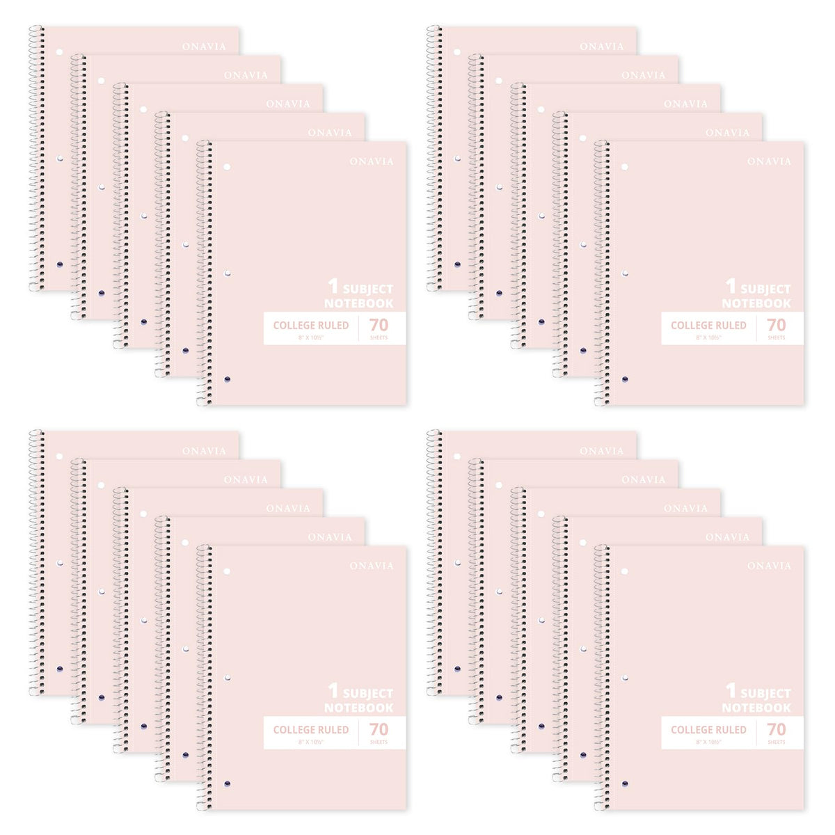ONAVIA 1 Subject Spiral Notebook College Ruled 5 Pack, 140 Pages, Assorted