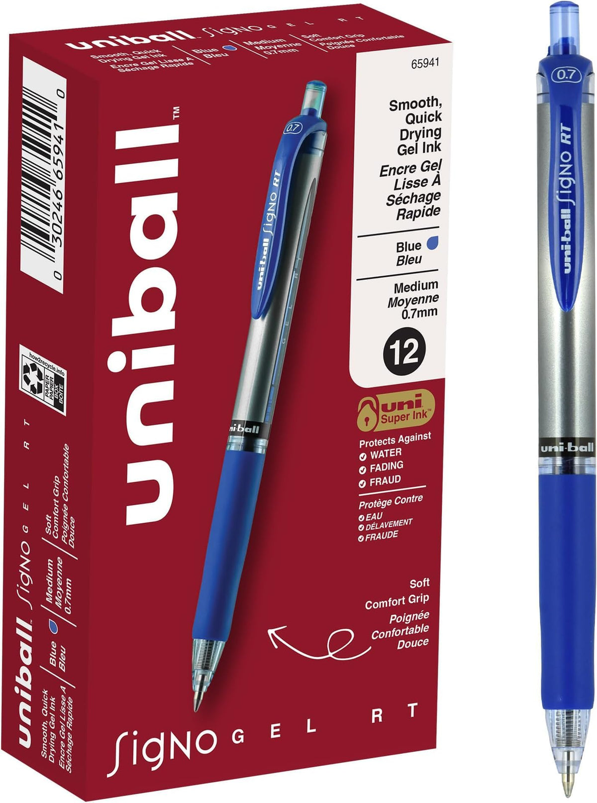 uniball™ 207 Gel Pens, Black Ink, 0.5mm Micro Point, Retractable, 12 Count