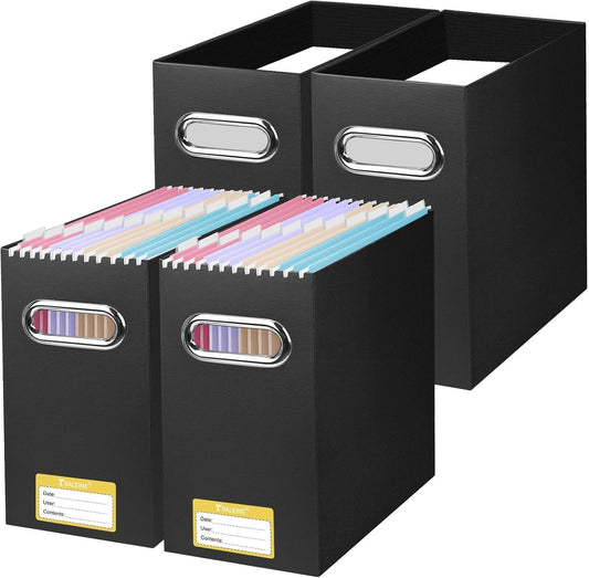 BALEINE 4PK File Organizer Box, Cardboard File Folder Organizer with Handle