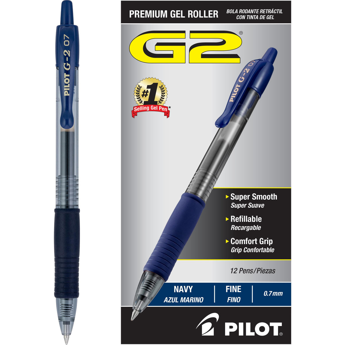 PILOT G2 Premium Gel Pens, Fine Point 0.7mm, Black Ink, 12-Pack