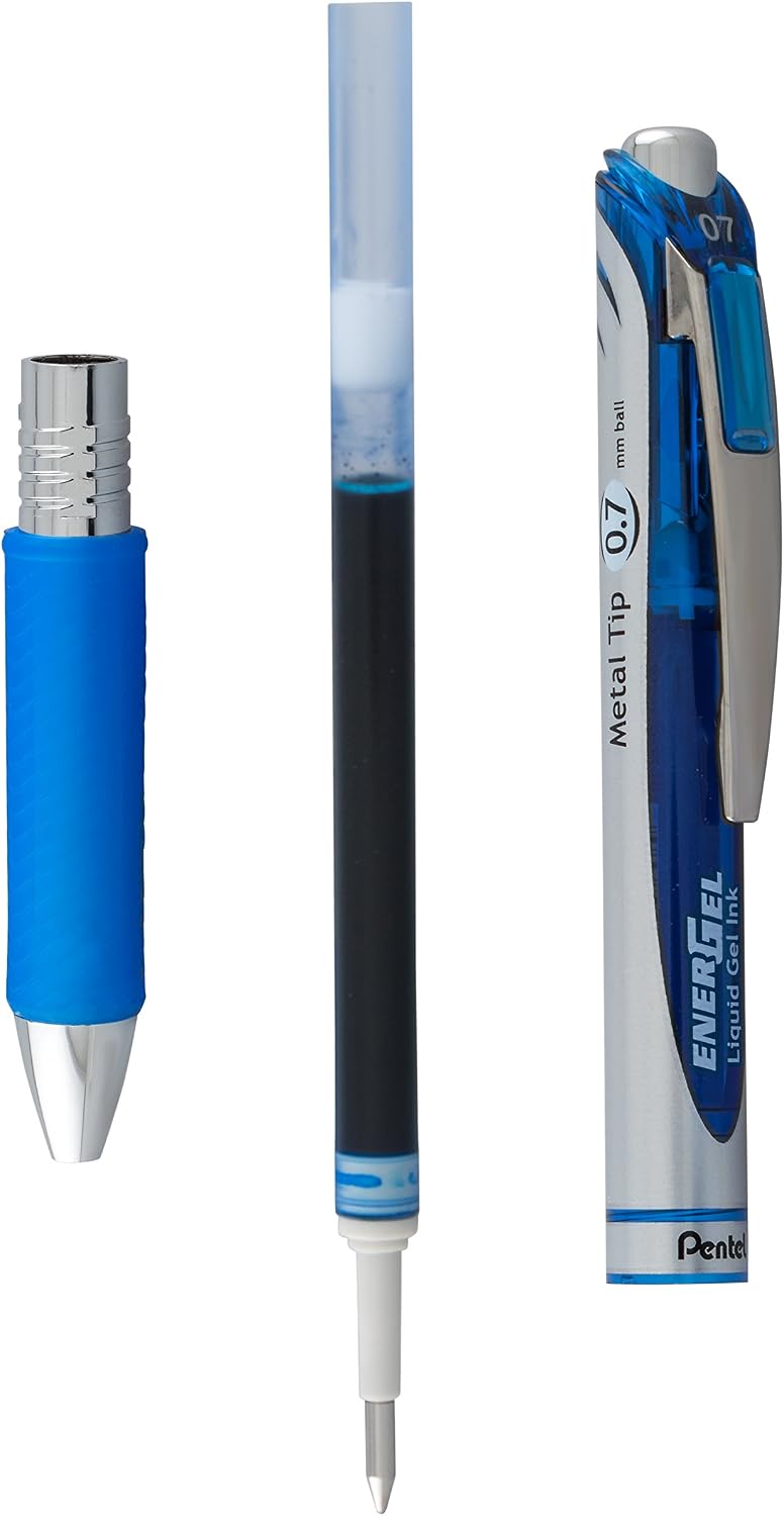 Pentel EnerGel Deluxe RTX Retractable Liquid Gel Pen, 0.7mm, Metal Tip, Blue Ink, 2 Pack (BL77BP2C)