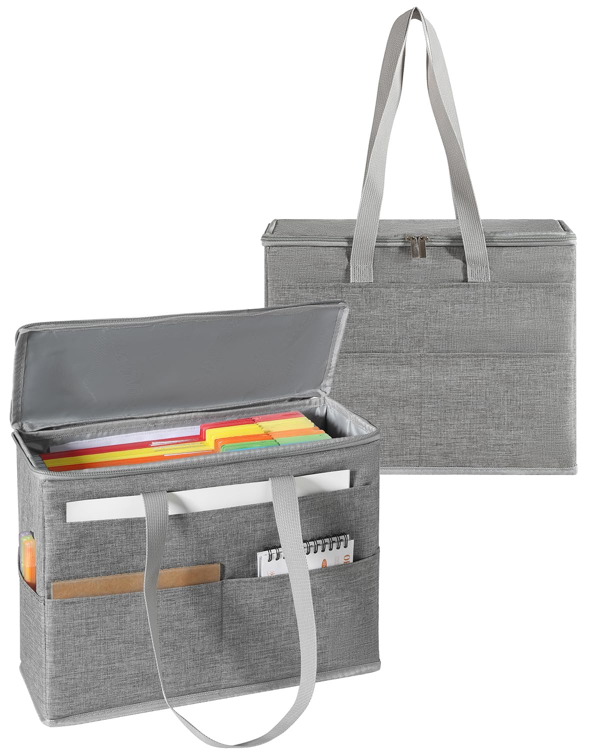 Qozary 2 Pack File Folder Organizer Box-Hanging File Tote Bag With Lids, Collapsible Portable Filing Organizer Box With Handle, Document Storage Bag For Office,Home,Travel, School
