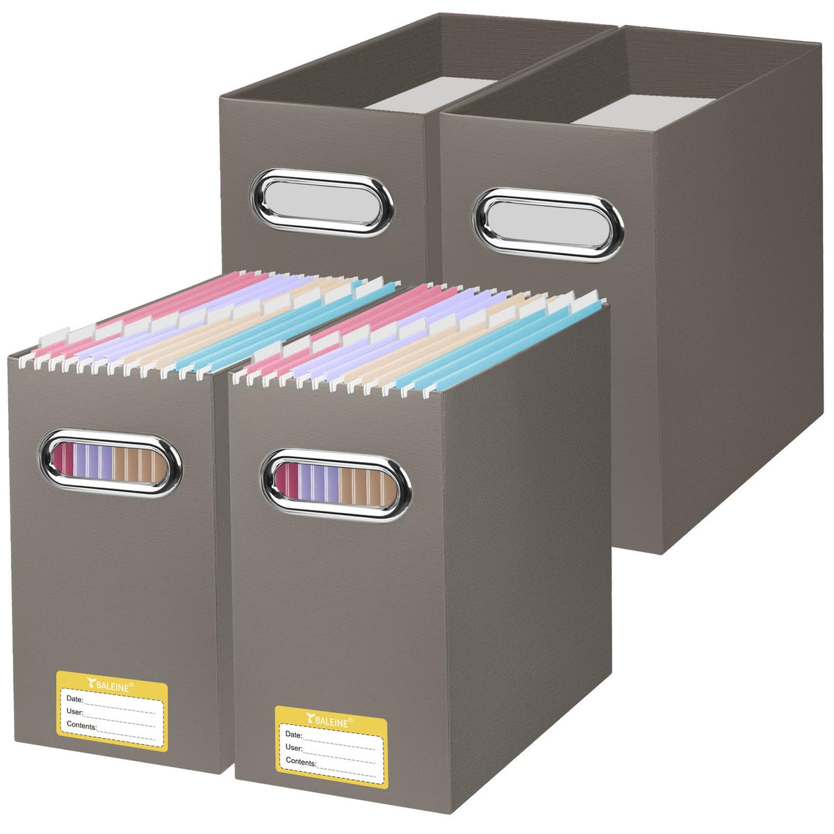 BALEINE 4PK File Organizer Box, Cardboard File Folder Organizer with Handle