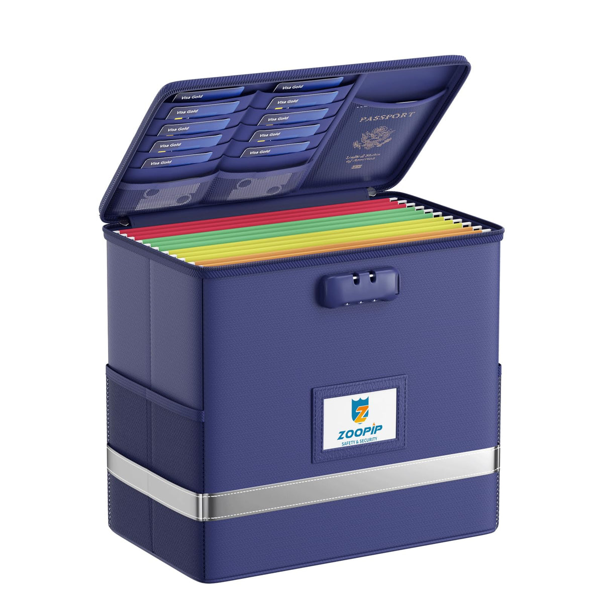 Fireproof File Box with Lock, Collapsible Document Organizer, Black