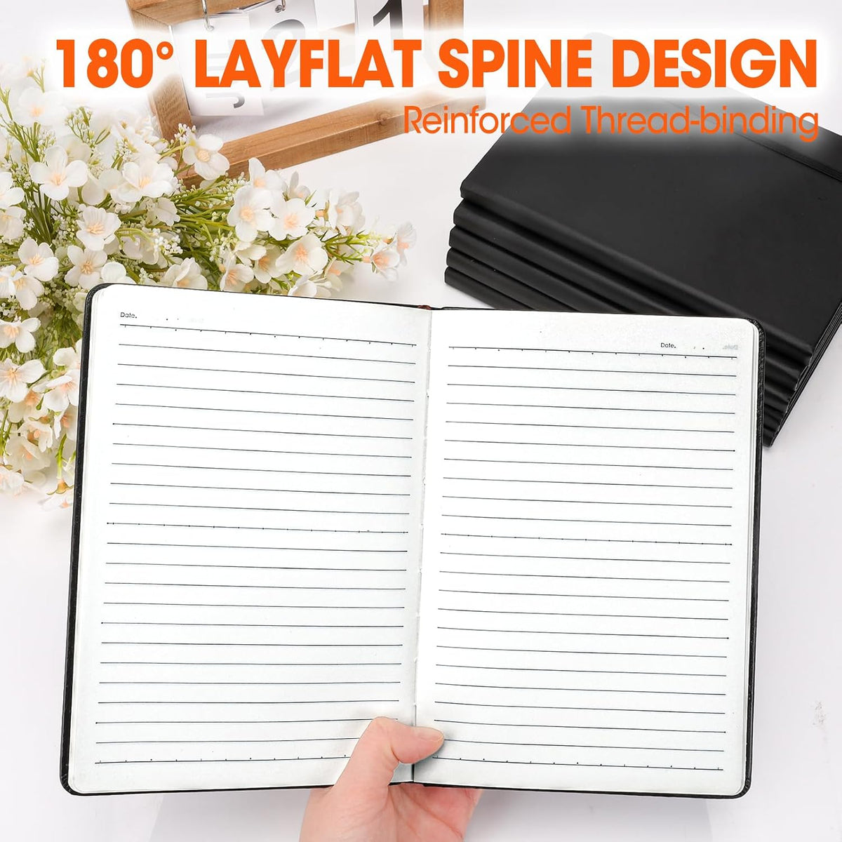 6 Pack Lined Journal Notebook for Work, 200 Pages, Medium 5.5 in x 8.3 in, A5 College Ruled, Hardcover Journaling Notebooks for Writing, Note Taking, Fit for Business Work School Home (Black)