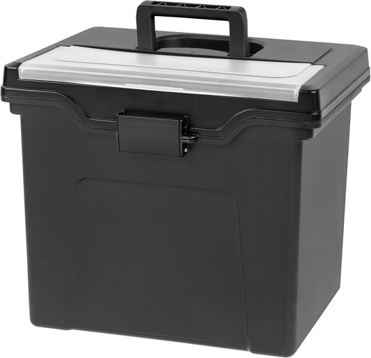 IRIS USA File Box Organizer with Lid, Letter File, Portable Handle, Black