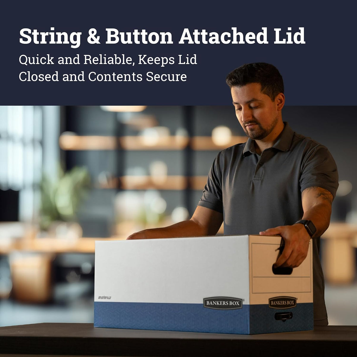 Bankers Box 12-Pack String & Button Heavy-Duty File Box, Legal, FastFold