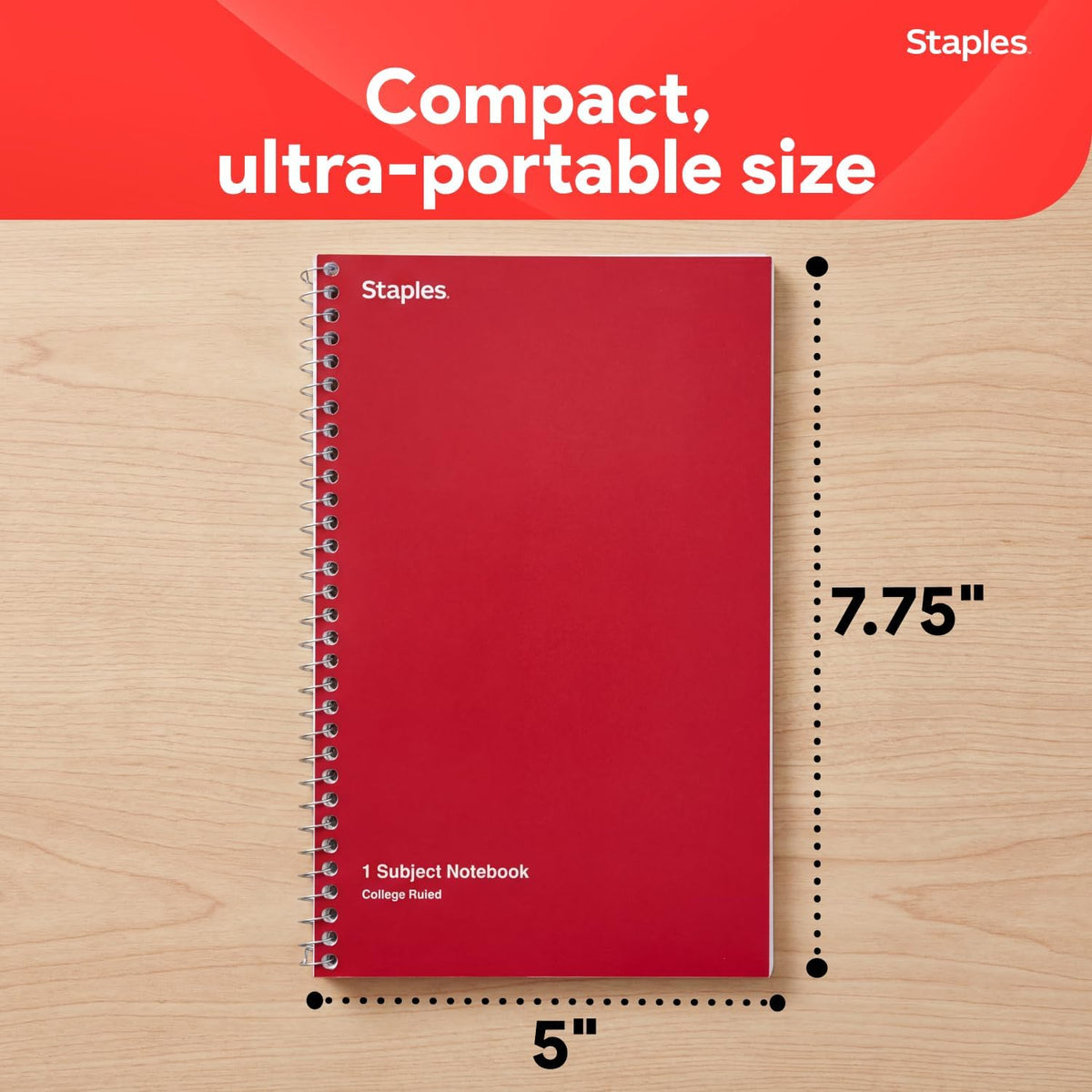 Staples 1-Subject Spiral Notebook, College Ruled, 80 Sheets, 3-Pk