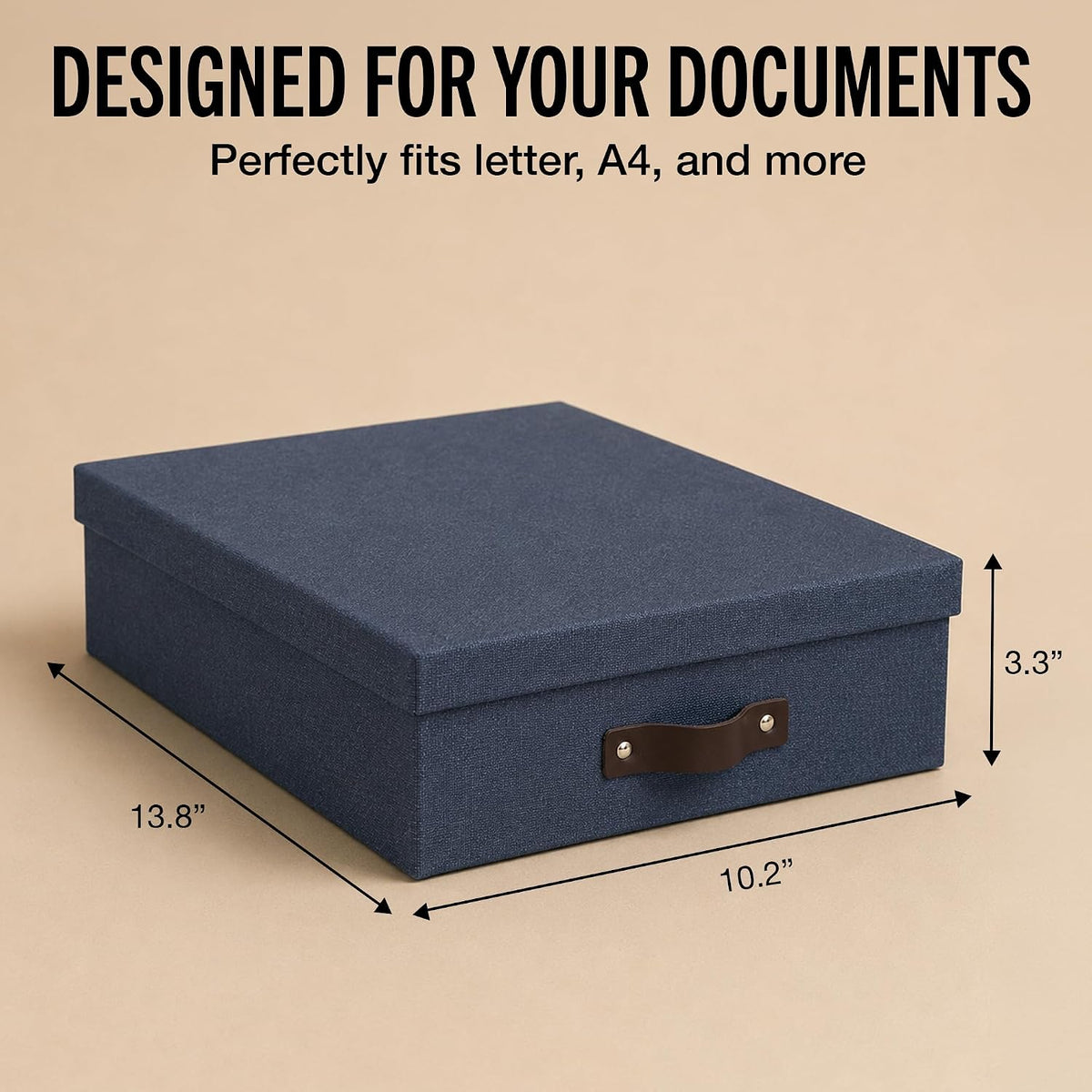 Bigso Oskar Canvas Fiberboard Document Letter Box - File Organizer Box for Important Paperwork - Document Storage with a Lid & Handle - 3.3 in x 10.2 in x 13.8 in - 3 Pack - Blue