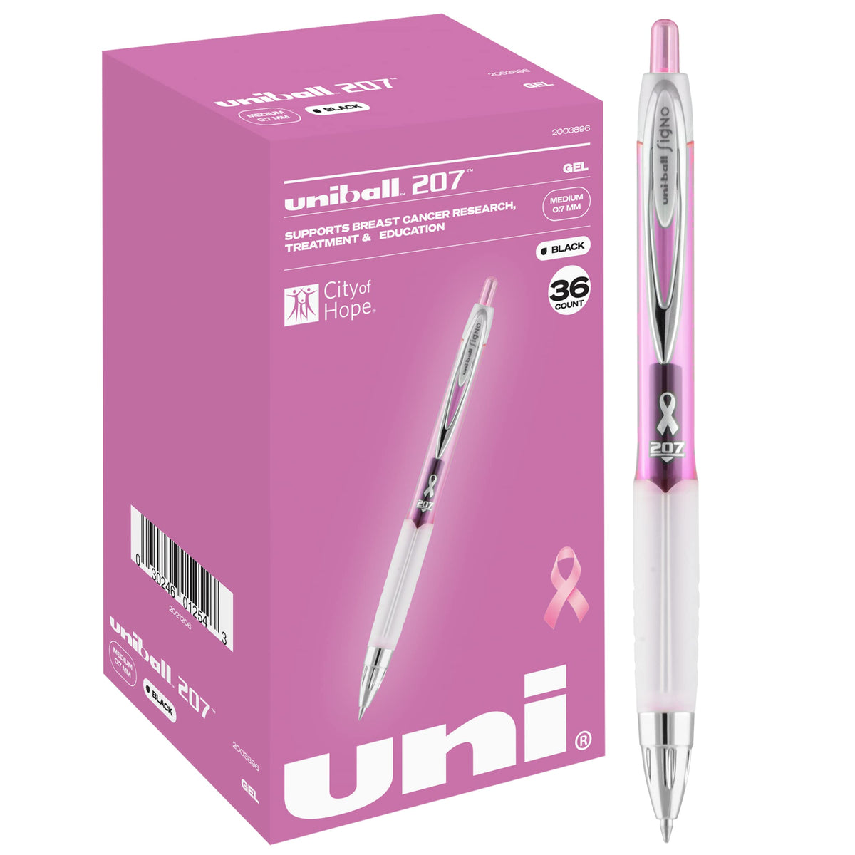 uniball™ 207 Gel Pens, Black Ink, 0.7mm Medium Point, Retractable, 4 Count