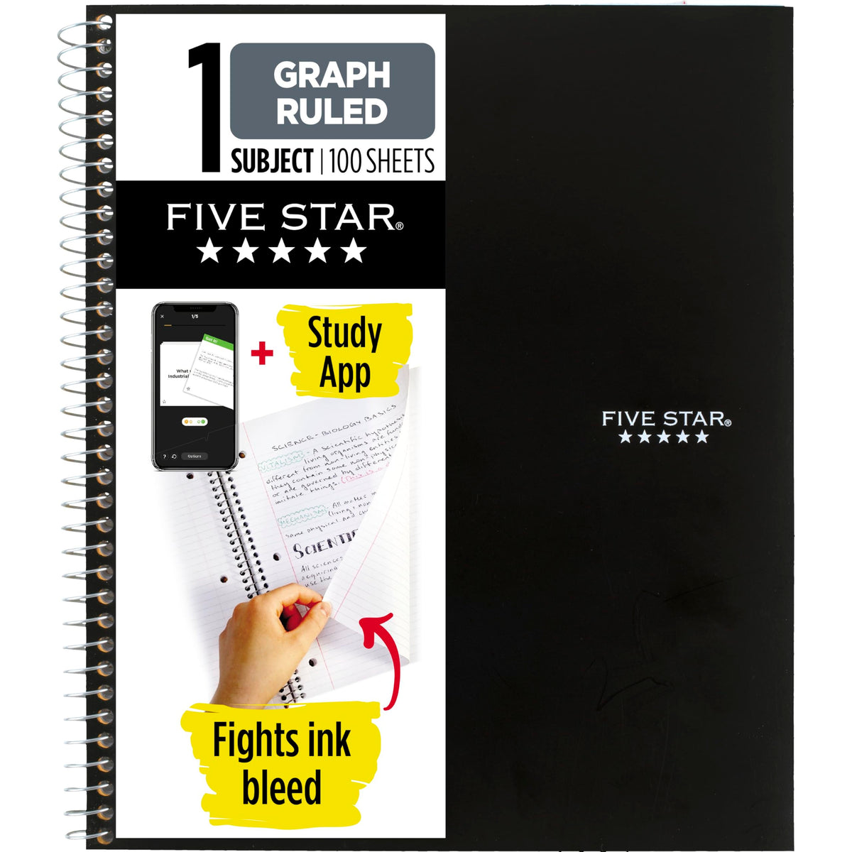 Five Star Spiral Notebook + Study App, 1 Subject, Graph Ruled Paper, 8-1/2" x 11", 100 Sheets, Fights Ink Bleed, Water Resistant Cover, Tidewater Blue (06190AA4)