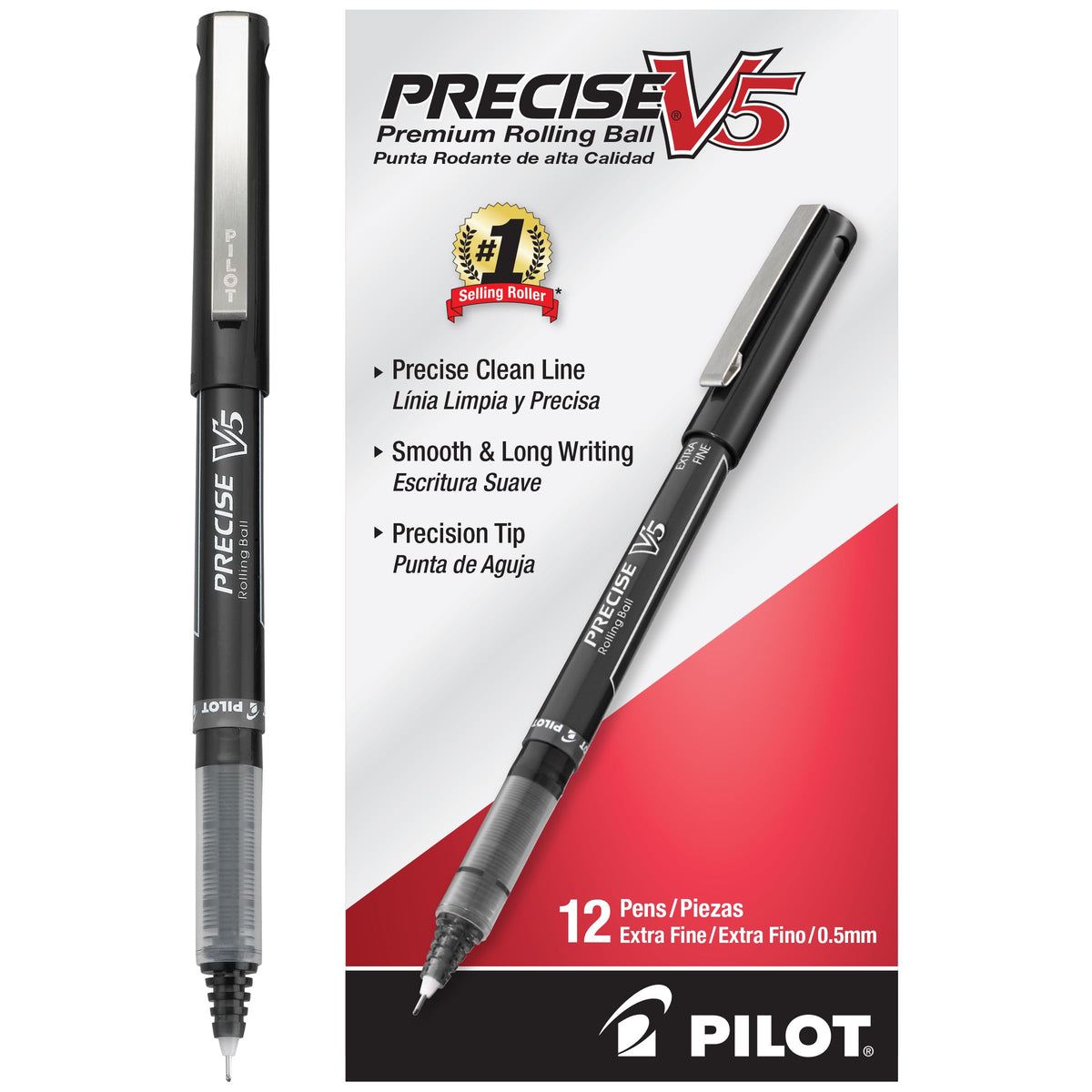 PILOT Precise V5 Rollerball Pens, Extra Fine Point 0.5mm, Black, 12-Pack