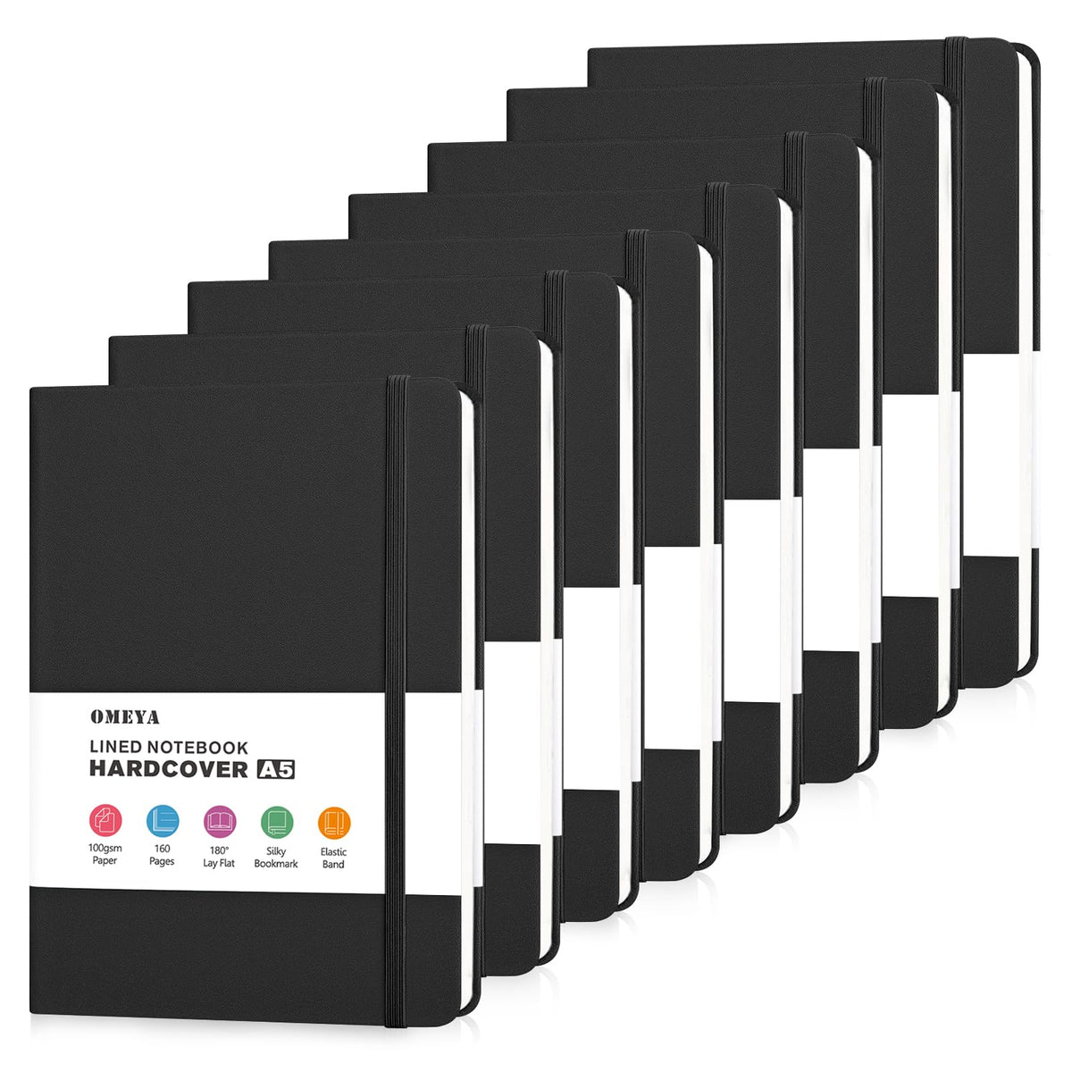 OMEYA Hardcover Journal Notebooks for Work: 4 Pack, A5 100gsm Lined Paper