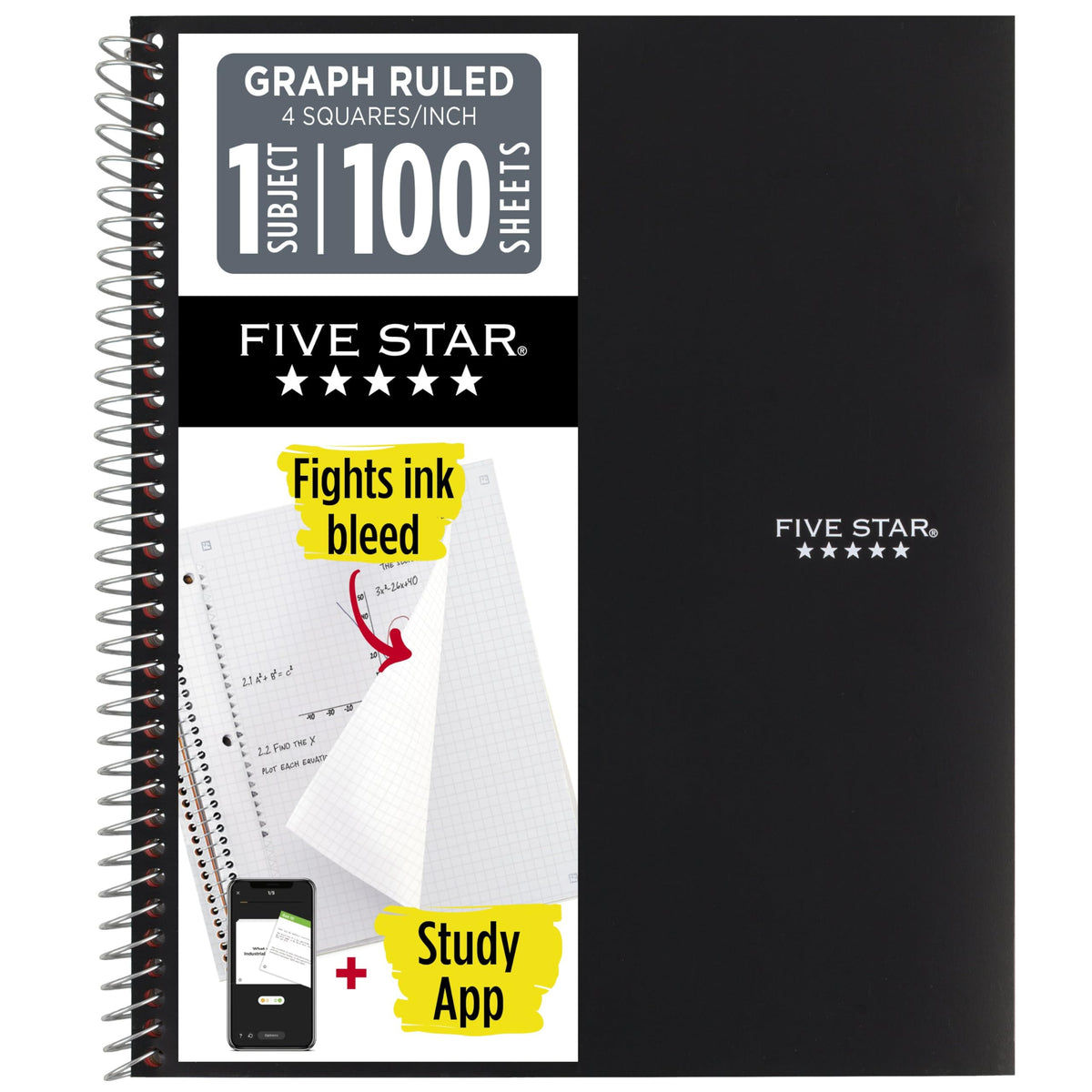Five Star Spiral Notebook + Study App, 1 Subject, Graph Ruled Paper, 8-1/2" x 11", 100 Sheets, Fights Ink Bleed, Water Resistant Cover, Tidewater Blue (06190AA4)