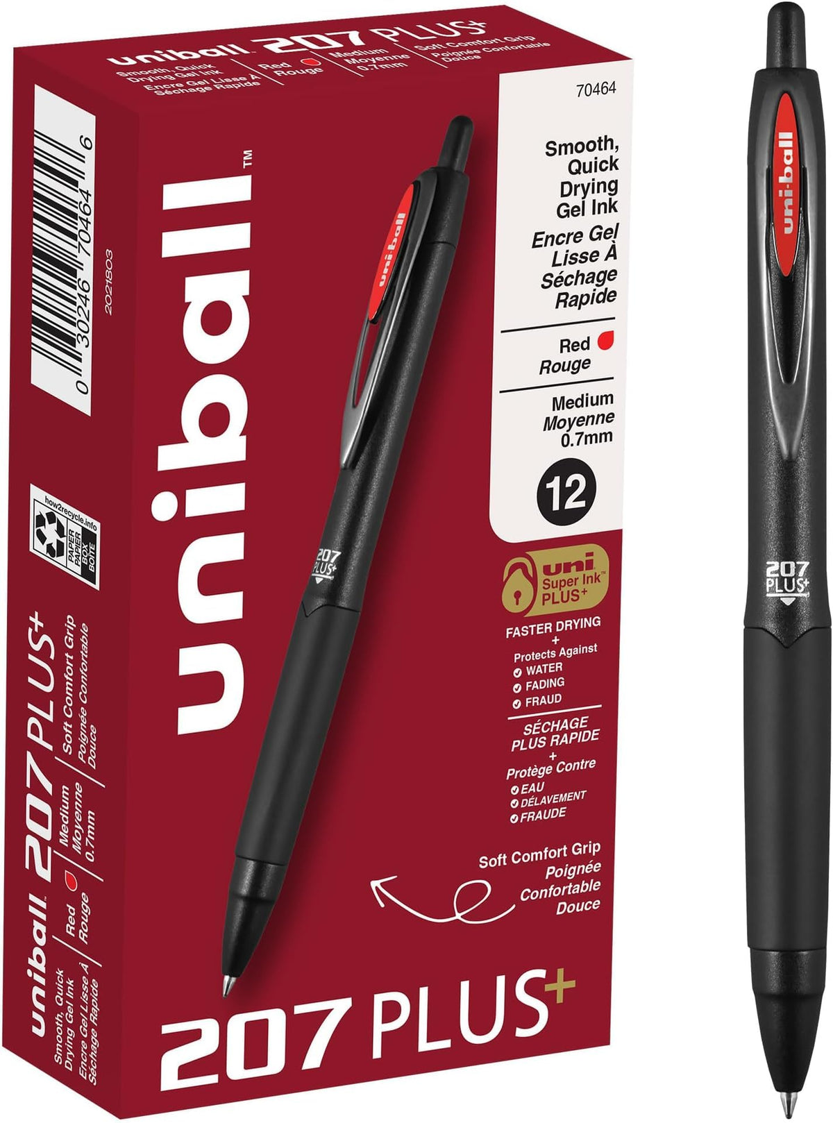 uniball™ 207 Gel Pens, Black Ink, 0.5mm Micro Point, Retractable, 12 Count