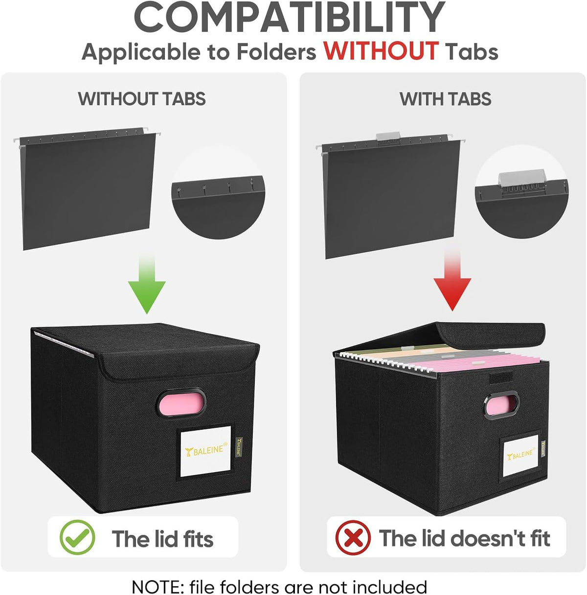 BALEINE File Organizer Box with Lid, Collapsible Hanging File Storage Box