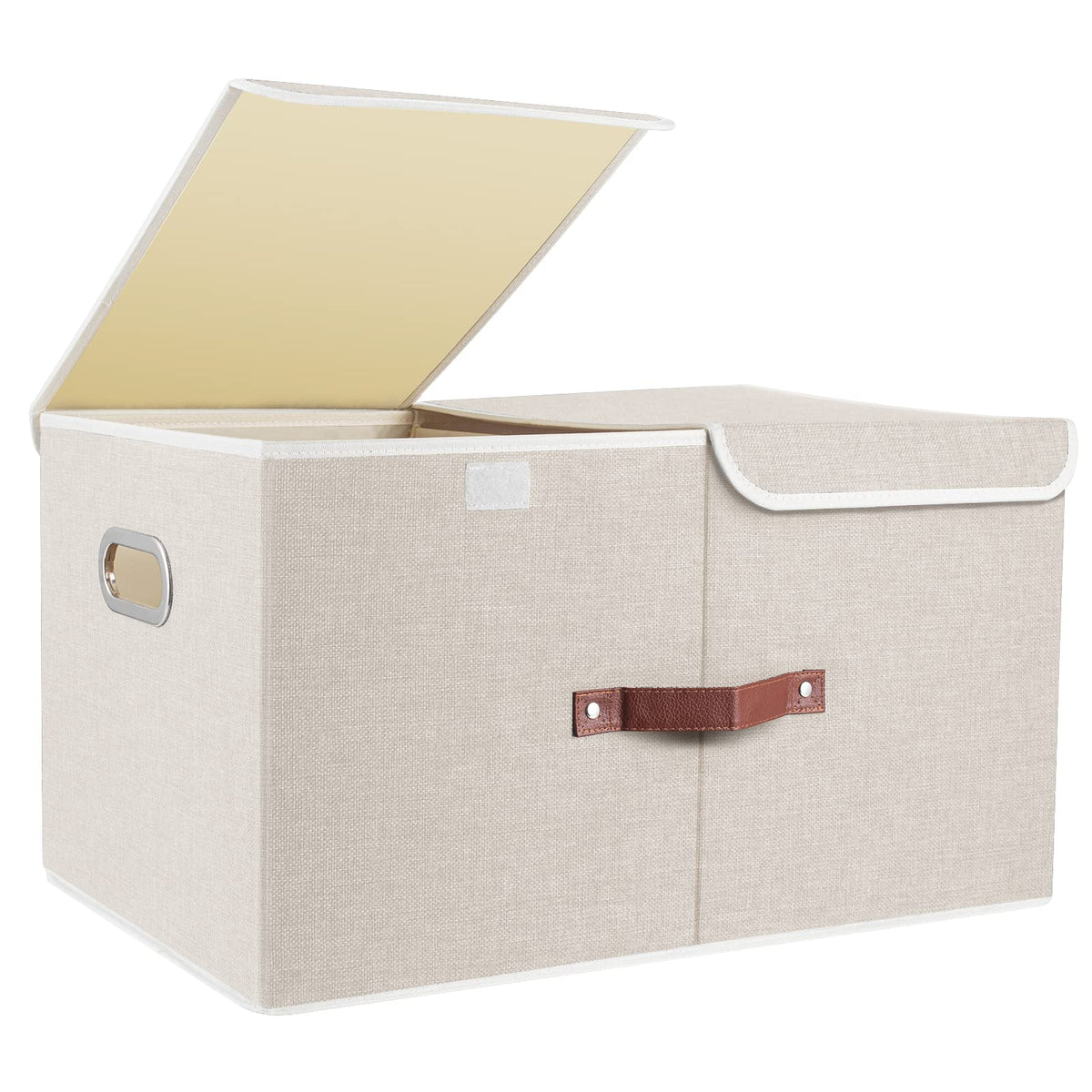 TYEERS Extra Large Collapsible Storage Bins with Lids and Compartments, Washable, Fabric Storage Boxes, 21.7x13x11.8 inches, 2 Pack, Beige