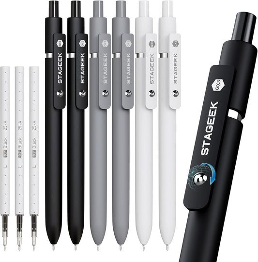 STAGEEK GX3 Black Gel Pens,6Pcs Quick Dry Smooth Writing Pen with 3 Refills