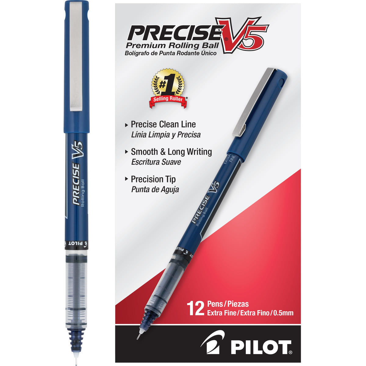 PILOT Precise V5 Rollerball Pens, Extra Fine Point 0.5mm, Black, 12-Pack