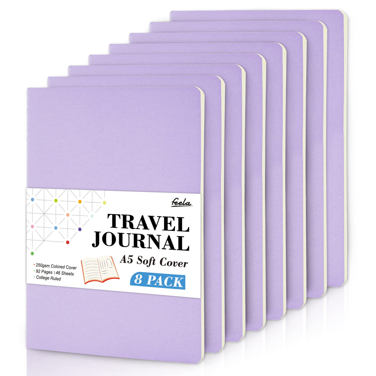 8 Pack Soft Cover Journal Bulk, Feela Notebooks College Ruled for Work, Lined Travel Journal for Women Men, Note Taking Notebook School Supplies Business Writing, 8.2” x 5.5”, A5, Black