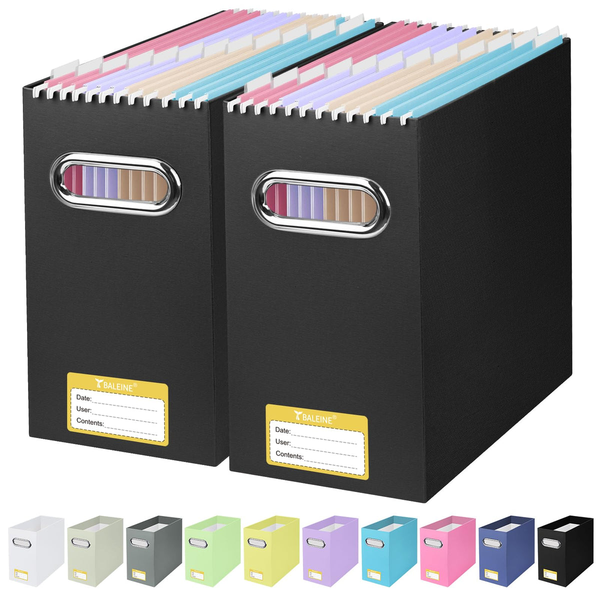 BALEINE 4PK File Organizer Box, Cardboard File Folder Organizer with Handle