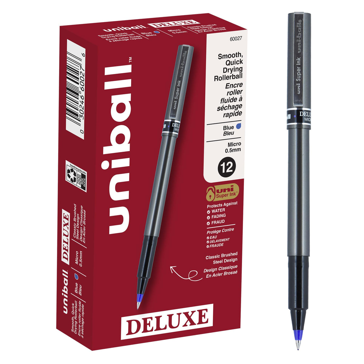 uniball™ Deluxe Rollerball Pens, Micro Point (0.5mm), Black, 3 Pack