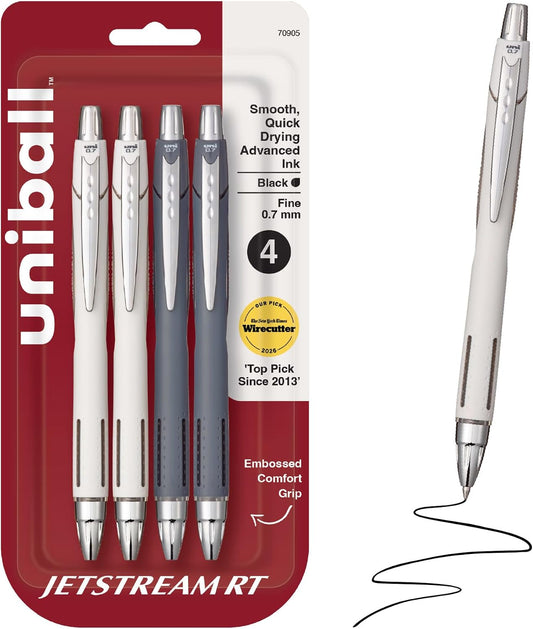 uniball™ Jetstream RT Ballpoint Pens, Black Ink, 0.7mm Fine Point, 4 Count