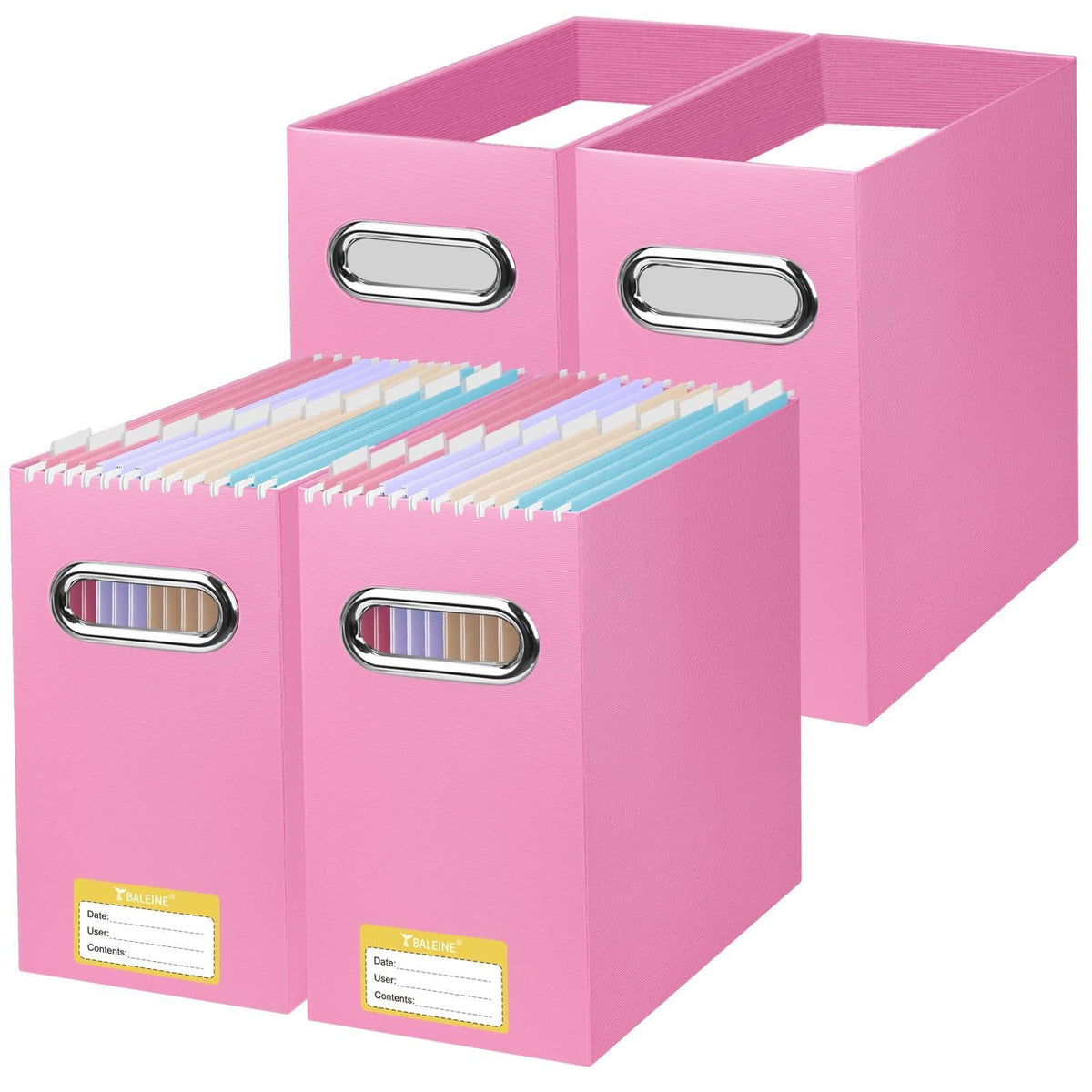 BALEINE 4PK File Organizer Box, Cardboard File Folder Organizer with Handle