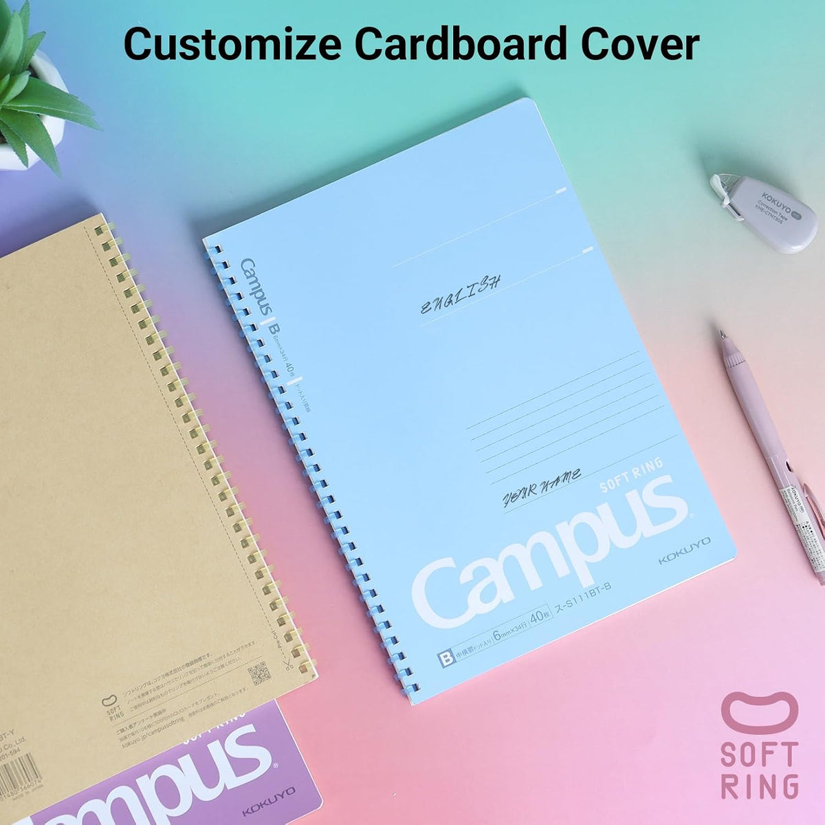 KOKUYO Spiral Lined Notebook, 5 Pack 8.3'' x 5.8'' Pastel Journal A5 Campus Soft Ring Notebooks with Dot 6 mm Ruled, 50 Sheets, 1 Subject Notebook, Note Taking for School (SU-S131BT)