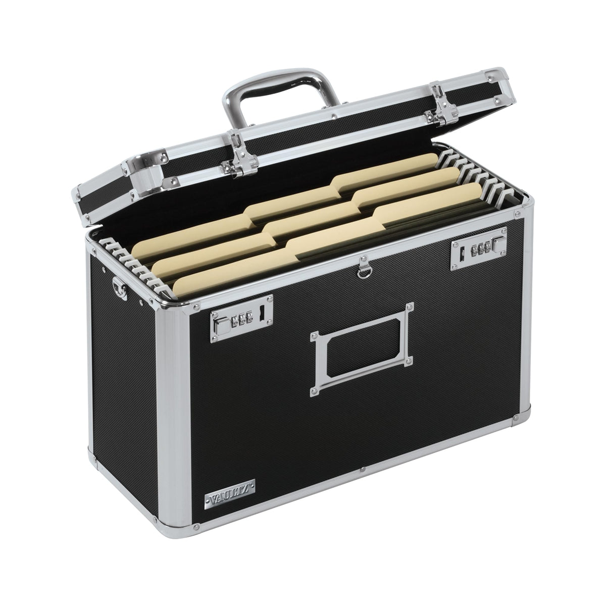 Vaultz Locking File Organizer Box with Combination Lock, Letter Size 14" x 7" x 12.19", Black