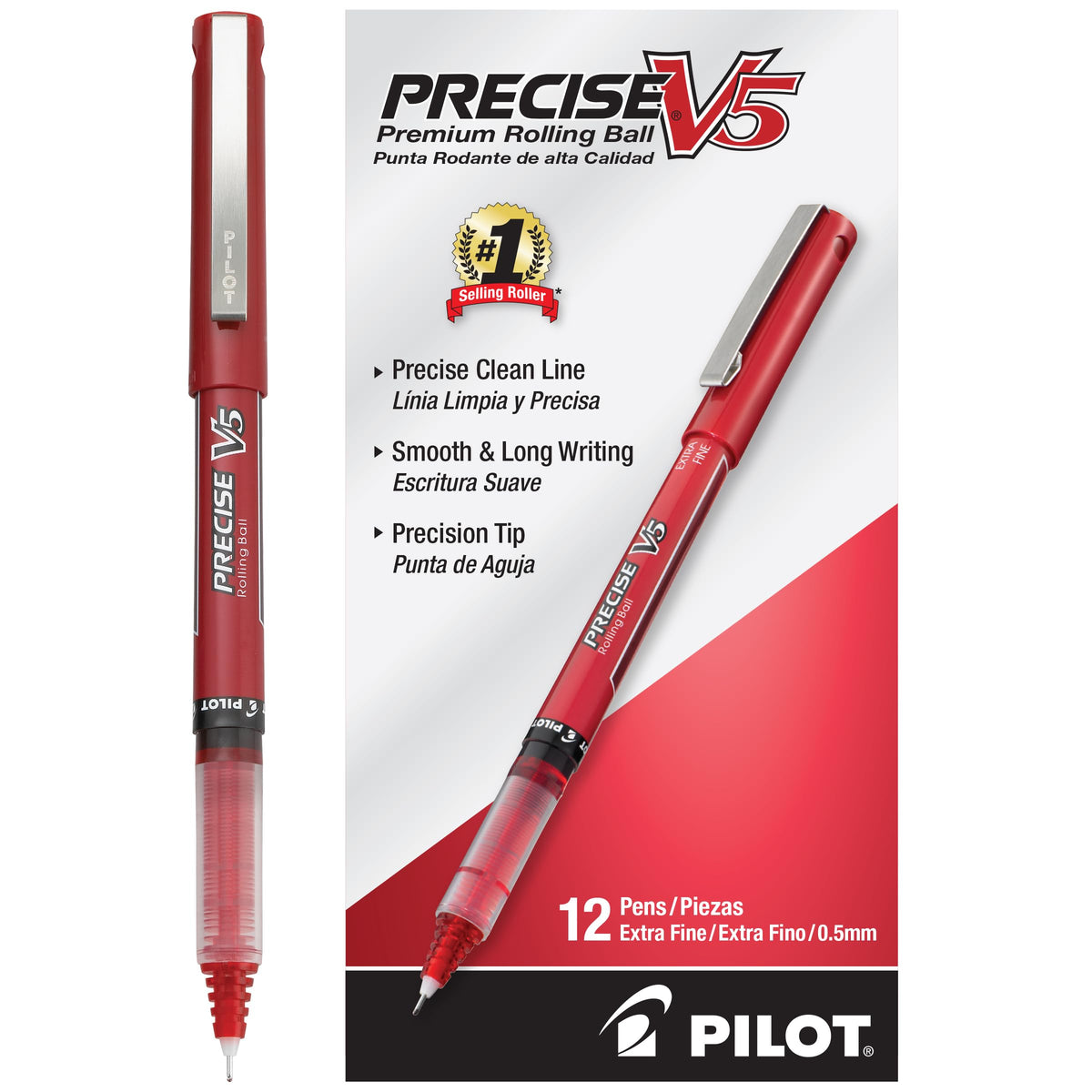 PILOT Precise V5 Rollerball Pens, Extra Fine Point 0.5mm, Black, 12-Pack